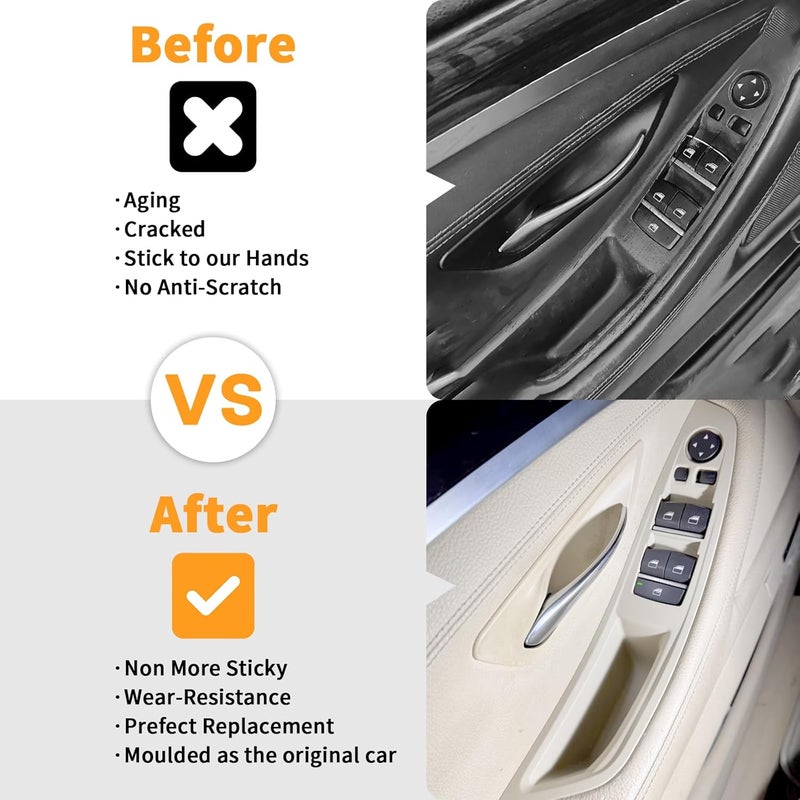 BJchiwu 7pcs No-Remove Interior Door Pull Handle Sticky Cover for BMW 5 Series F10/F11 520,523,525,528,530,535 (2010-2016) Fits Driver & Passenger Side Window Switch Armrest Panel (Beige) - Image 2